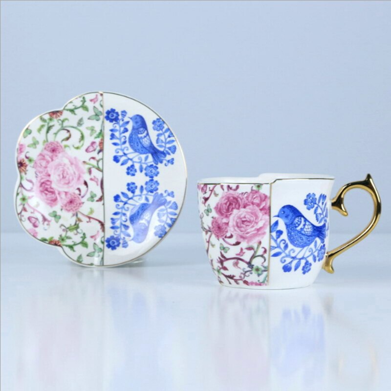 Style Luxury Coffee Cup And Saucer Set With Gold Handel Ceramic Cappuccino Afternoon Tea Cup Tea Set With Spoon: 7