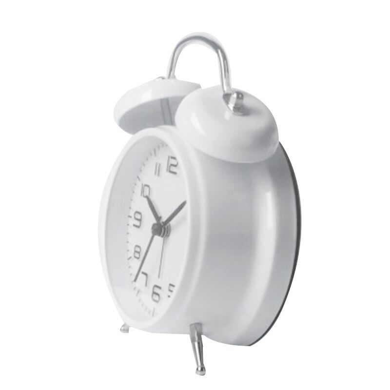 Double Bell Alarm Clock Desktop Mechanical Alarm Mute Clock Bell for Kids -White