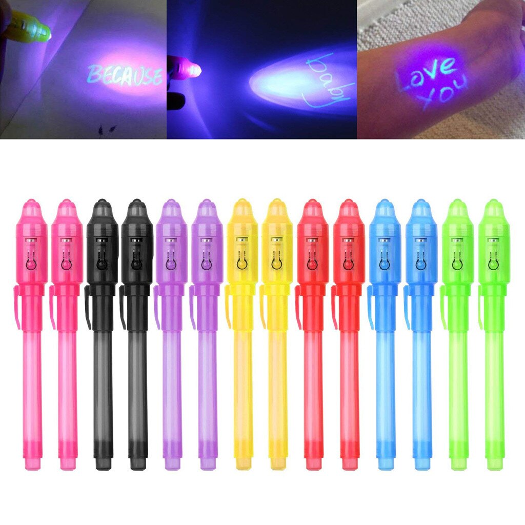 Magic needle 14Pcs graffiti 2-1 UV black light invisible ink compositions UV invisible writing highlighter marker pen #41