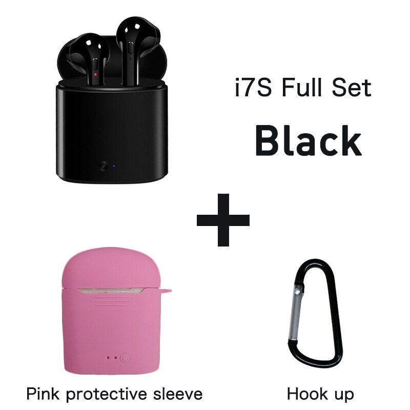 i7s TWS Wireless Earphone Bluetooth 5.0 Stereo Headphones In-Ear Sports Handsfree Earbud With Mic Charging Pod For iPhone Xiaomi: i7s(Black)Pink case