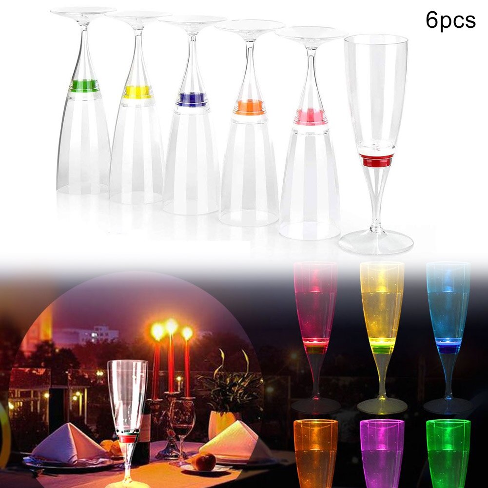 6 pièces LED vin Champagne flûte verres eau liquide activé clignotant lumière tasses JA55