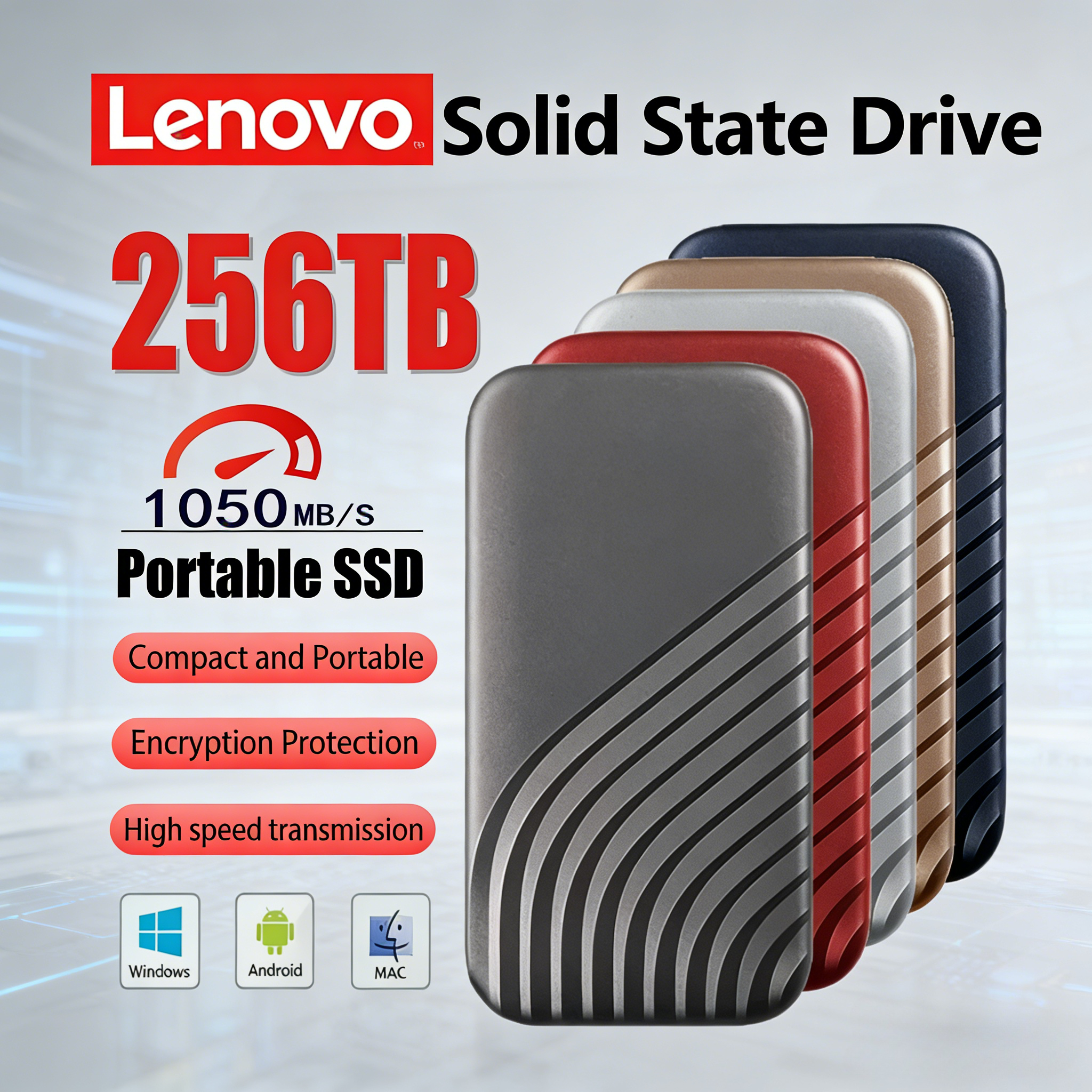 Lenovo SSD Flash Hard Drive External Type-C High Speed USB3.1 2TB 4TB 8TB SSD Storage Portable HD Hard Disk For Laptop