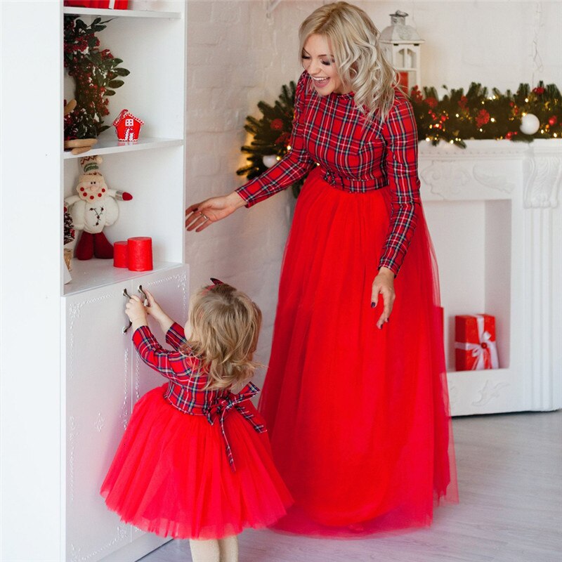 Vêtements de noël à carreaux pour maman et moi, rouge, tenues assorties pour famille, Look famille, nouvel an