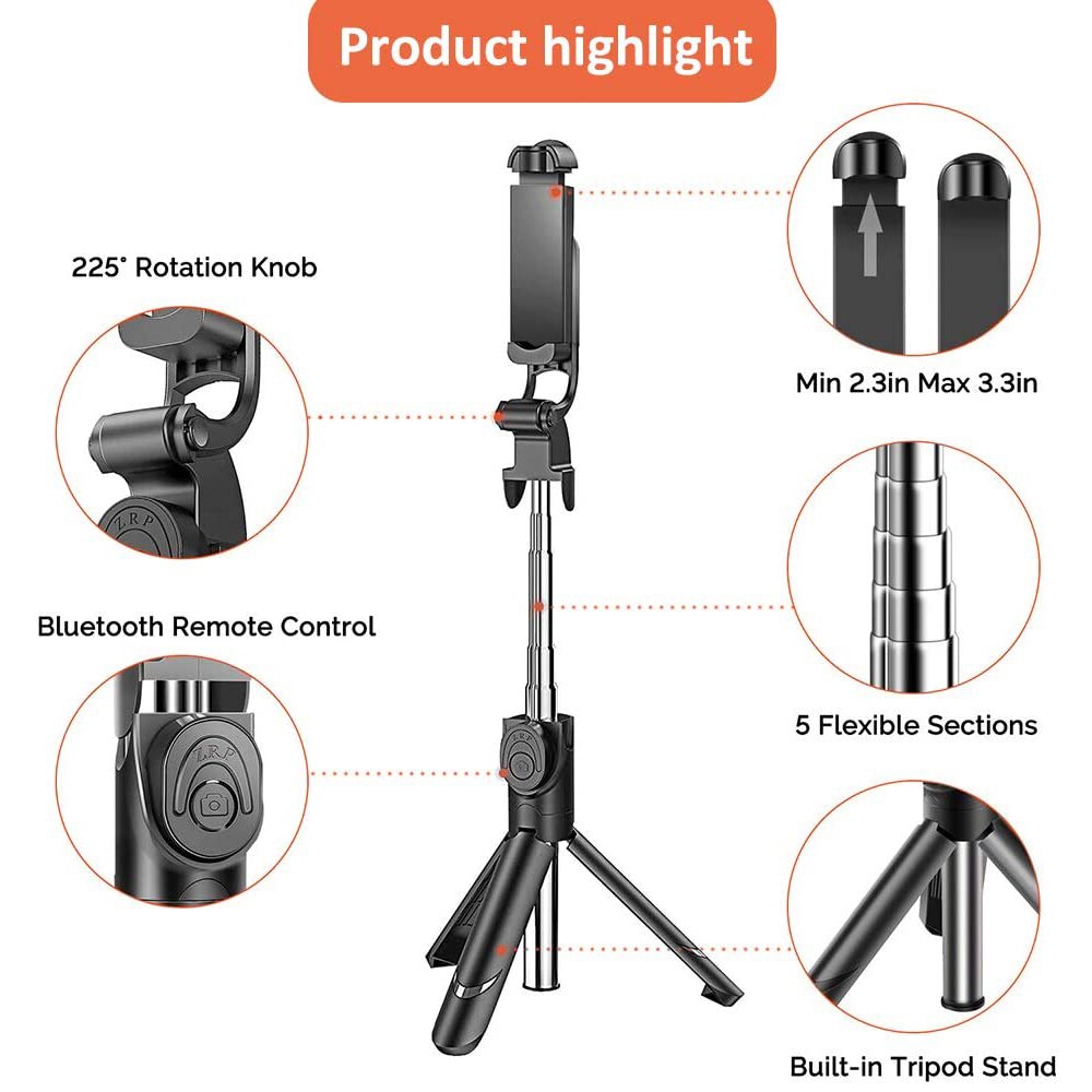 Selfie stick med stativ stander bluetooth fjernbetjening mobiltelefon selfie stick holder til iphone/huawei smartphone live foto