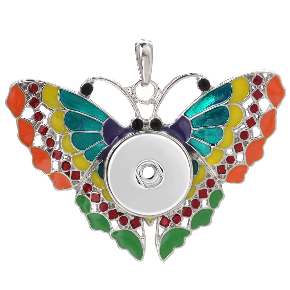 Colorful Butterfly Snap Button Pendant Jewelry Fit 18mm Metal Snap Buttons Jewelry Snap Pendant Necklace ZG146: 7