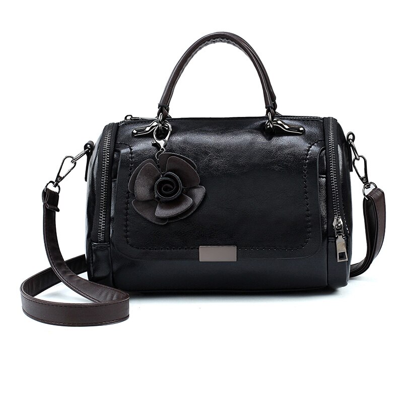 Bloemen Hanger Vrouwen Handtas Boston Tassen Voor Vrouwen Pu Lederen Schoudertassen Dames Crossbody Tas: Black