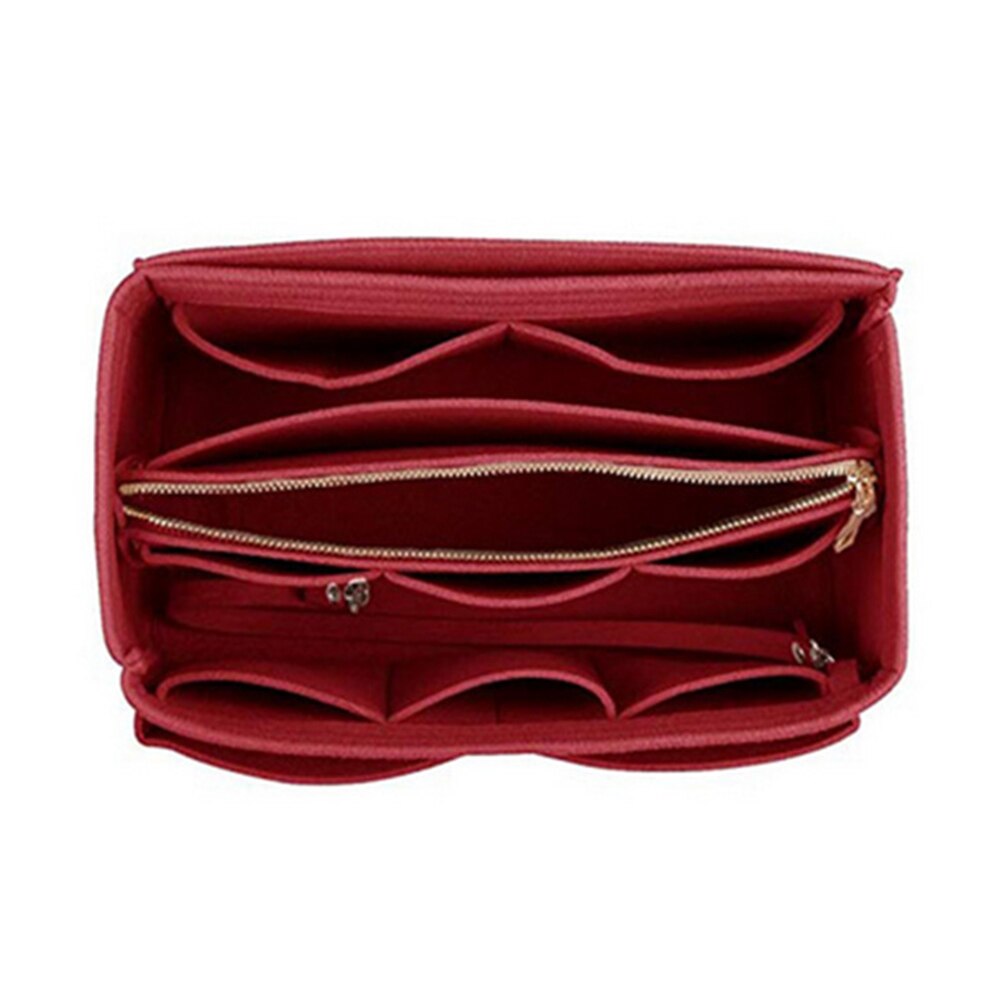 Zíper com bolso destacável feltro inserir saco tote organizador de viagem de armazenamento portátil shaper para bolsa compõem chaveiro bolsa