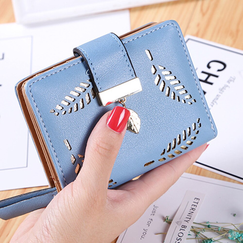 Women Long Wallet PU Leather Purse Female Long Wallet Gold Hollow Leaves Pouch Handbag For Women Coin Purse Card Holders Clutch: type2 D