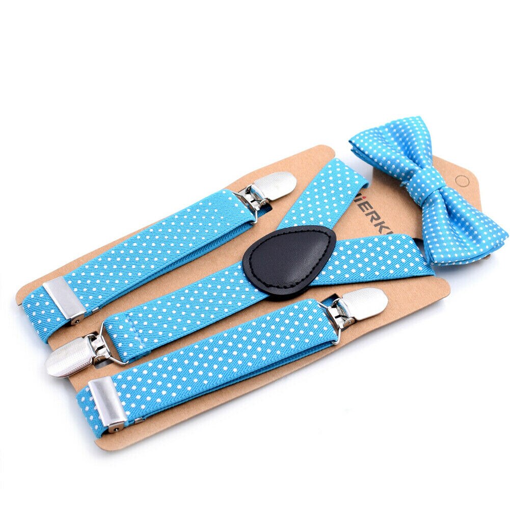 Kids Baby Boy Meisjes Jarretel en Vlinderdas Sets Kinderen Formele Party Bow Tie + Jarretel Polka Dot 2 Stuks combo Set Lot: Blauw