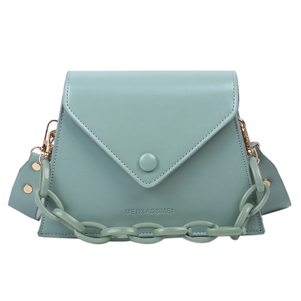 Effen Kleur Messenger Bag Pu Lederen Handtassen Voor Vrouwen Zomer Mode Messenger Bag Chain Schouder Crossbody Pouch: green
