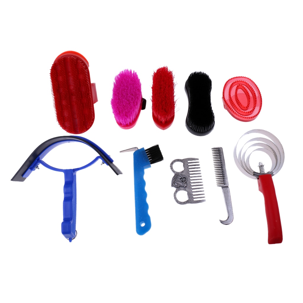 10 pièces Kit de toilettage cheval léger equitation Deluxe cheval toilettage brosse peigne Kit cheval outils de nettoyage