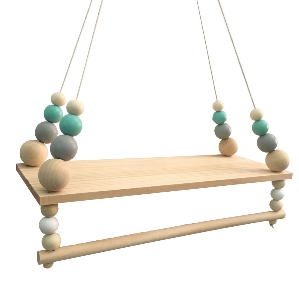 Wooden Beads Board Wall Hanging Storage Shelf Kids Bedroom Decor Photo pine board: Green