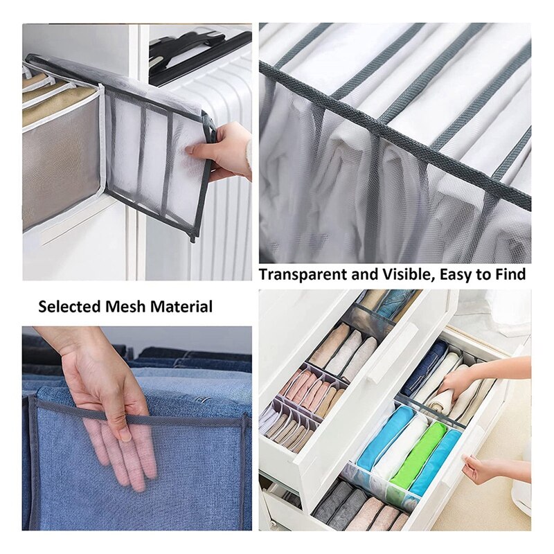 Washable Wardrobe Clothes Organizer Set Of 3,Foldable Visible Closet Organizer Clothes Drawer Mesh Separation Box