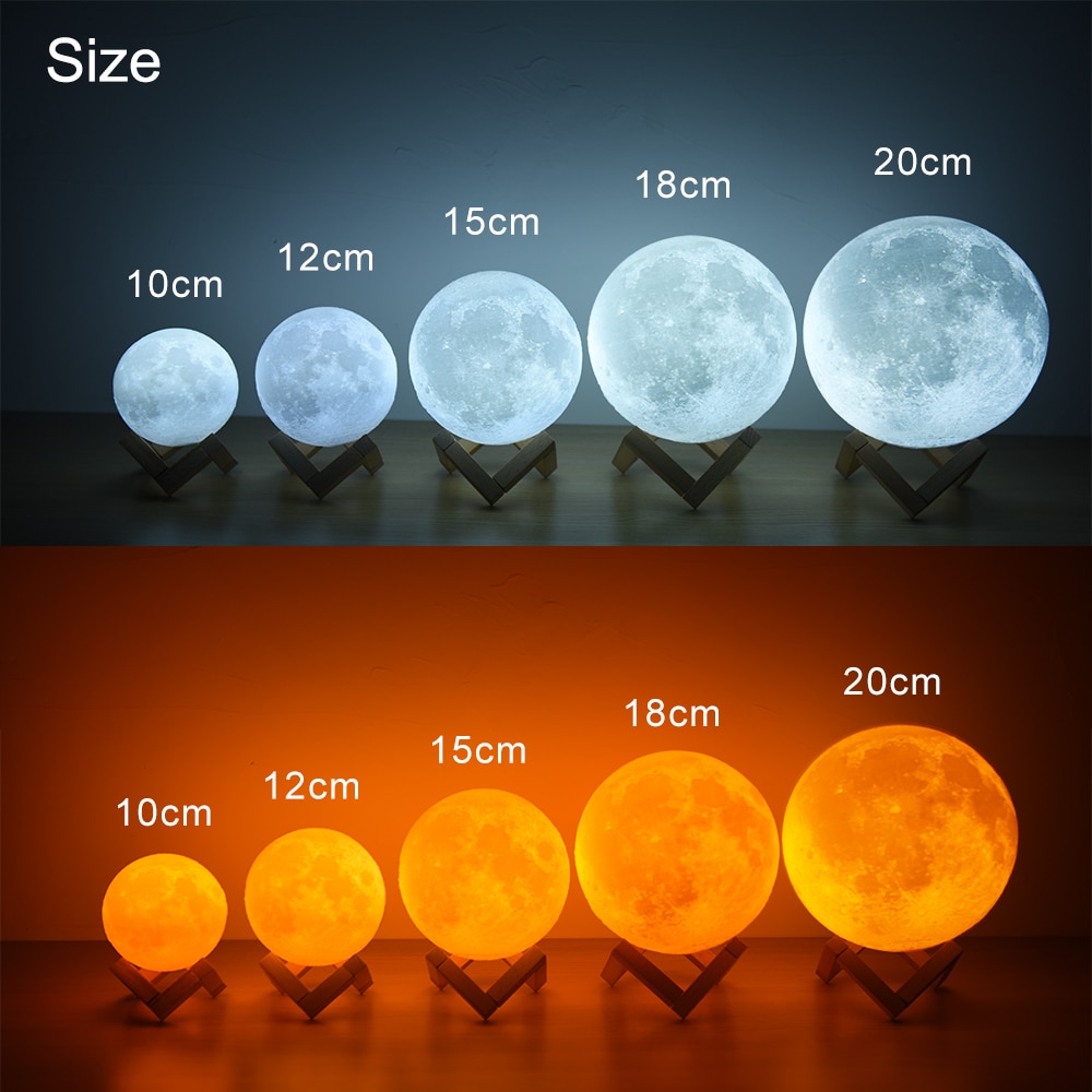 Rambery Maan Lamp 3D Print Nachtlampje Oplaadbare 3 Kleur Kraan Controle Lamp Verlichting 16 Kleuren Veranderen Afstandsbediening Led Maan licht
