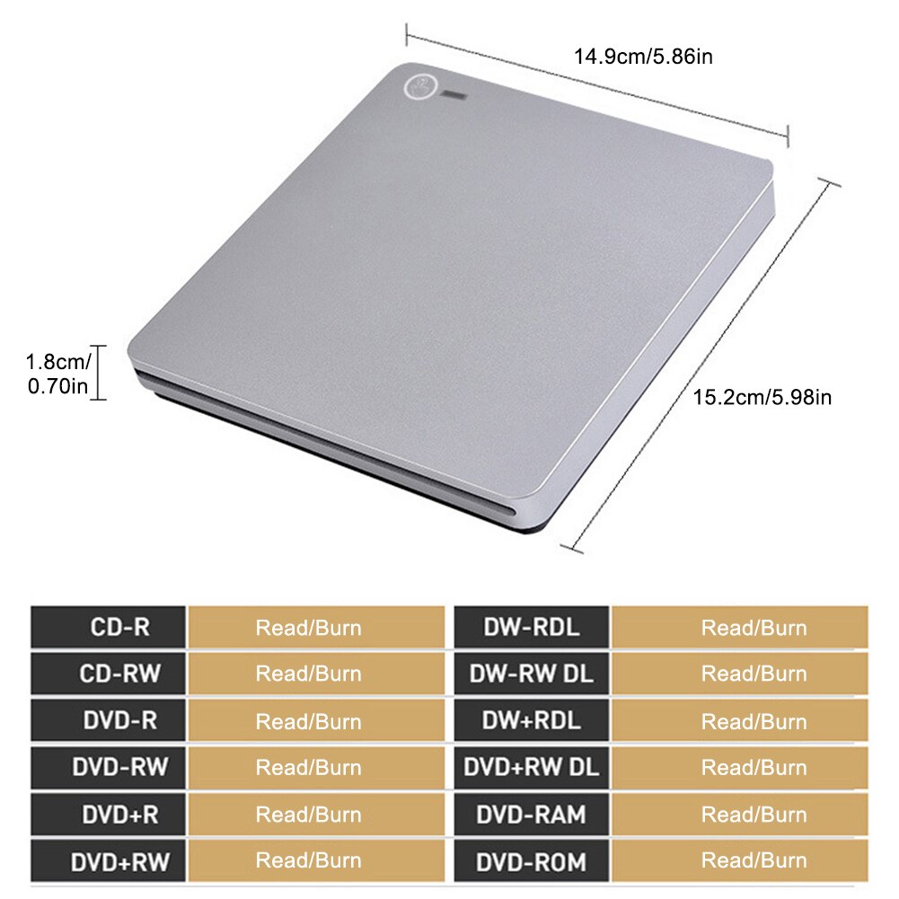 External DVD Drive USB 3.0/USB-C Dual Connectors Portable CD/DVD Player Burner for Laptop PC Windows XP/7/8 Mac OS