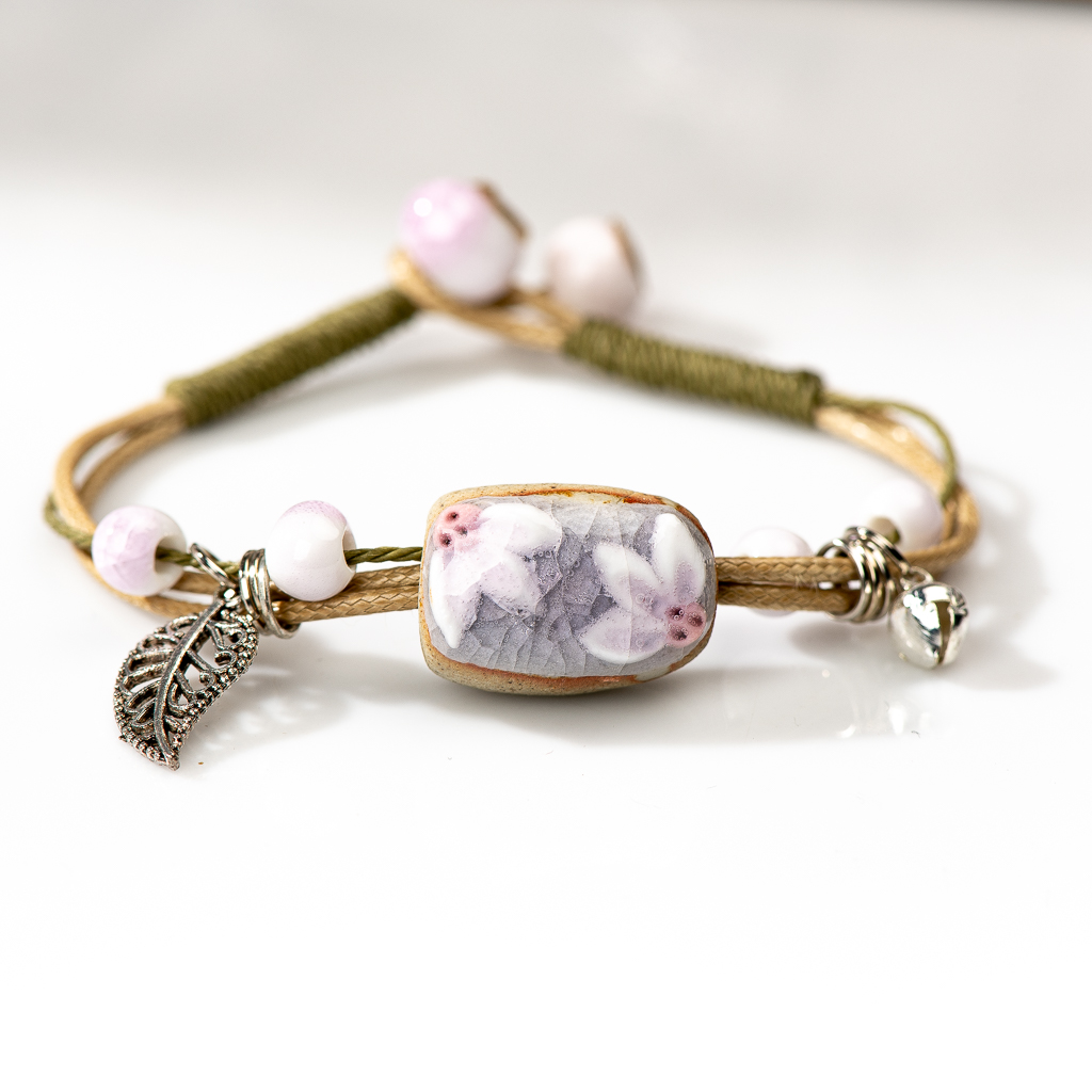Forest Series Plant hand-kneaded Ceramic Adjustable DIY Bracelet For Women Jewelry #CZ501: Antique Copper Plated