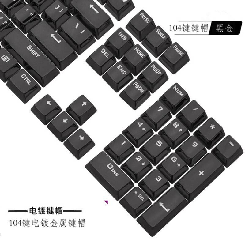 Teclas metálicas galvanizadas de Color dorado, 104 teclas, 87 teclas, 81 teclas para teclado mecánico retroiluminado, PBT, doble disparo bicolor: Negro