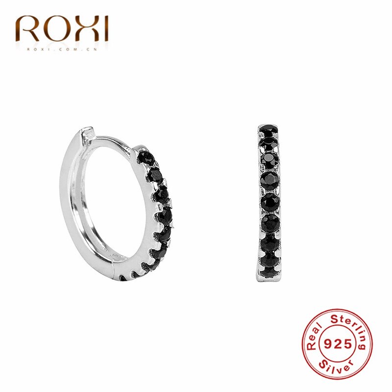 ROXI Simple belle fille Huggies petits cerceaux boucles d'oreilles 925 en argent Sterling cristal Zircon rangée Huggie boucles d'oreilles pour femmes bijoux