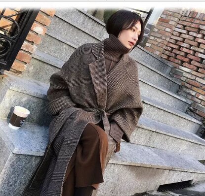 Abrigo de lana para mujer Vintage, abrigo largo y grueso para mujer, abrigos, chaquetas, abrigo largo tejido para Otoño e Invierno: S