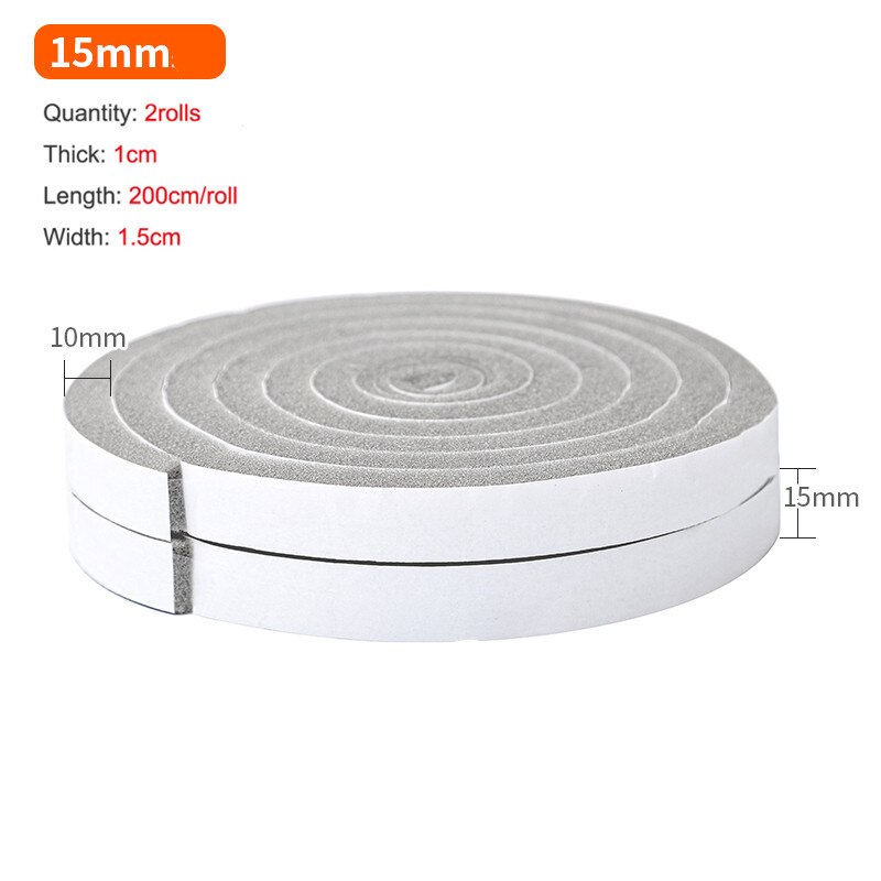 2 Roll Door Window Sealing Strip Weather Stripping Self-Adhesive Soundproof Sponge Foam Insulation Tape Windproof Dustproof Seal: Gray 1.5cm 2 Rolls