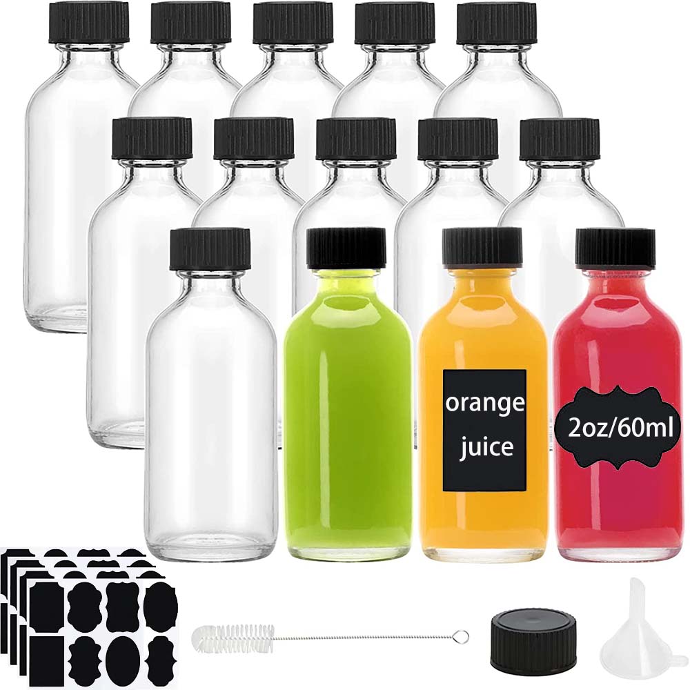 2oz kleine helderglazen flessen met deksels voor vloeistoffen, kleine korte potten met doppen Mini glazen sapflessen voor drankje, gemberschieten