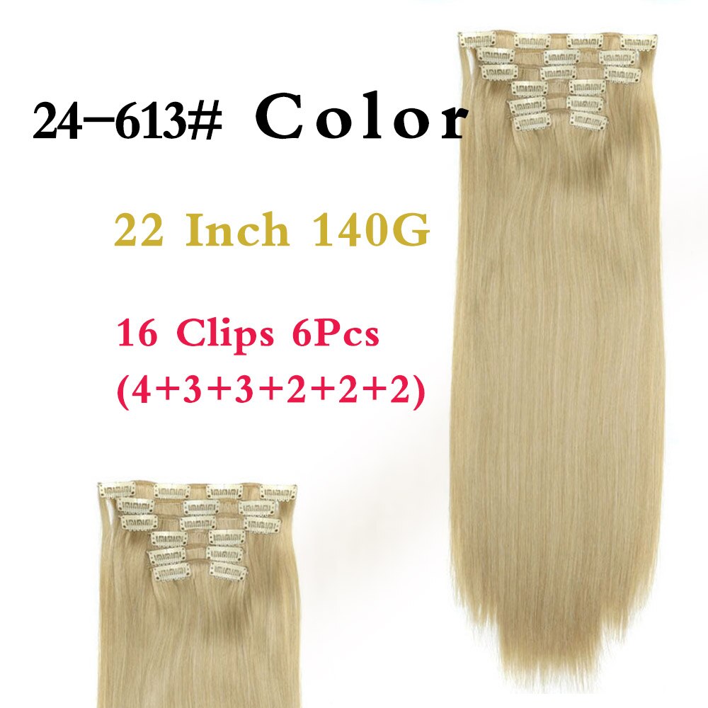 BEAUTY PROS Long ombre Straight Clip In Hair Extensions 16Clips Full Head Synthetic Hair Extension 22'' Available Heat Resistant: 24/613#