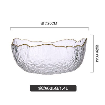 Cuenco de vidrio de corte dorado de estilo japonés, cuenco grande transparente Irregular para ensalada de verduras y frutas, cuenco rojo de Red, cuenco de postre: YELLOW