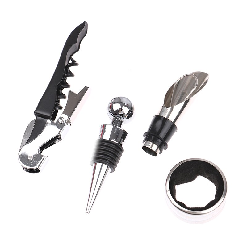 Stainless Steel Wine Opener for Bottle Opener Tools Set with Wood Box Pourer Stopper Foil Cutter Drip Ring Kit: 4pcs