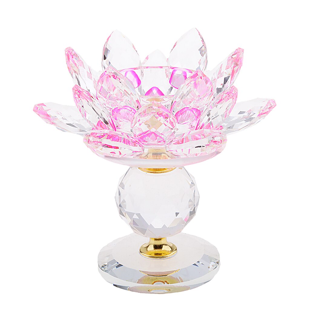 Krystal buddhistisk lotus stor fyrfadslysestage lysestager smør lys lampe base: Lyserød
