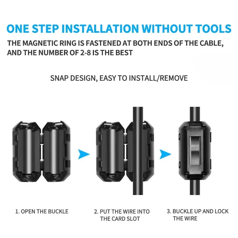 Anillo de Cable de núcleo de ferrita, cuenta de estrangulación de 3,5/5/7/9/13/15mm, filtro supresor de ruido RFI EMI para antena USB, Cable de Audio compatible con HDMI