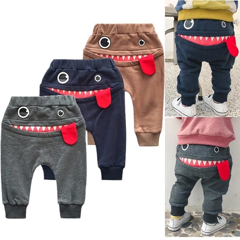 Cartoon Volledige Lengte Broek Katoen Peuter Warm Blauw Grijs Broek Pasgeboren Casual Broek Losse Elastische Taille Broek Voor Baby Jongens