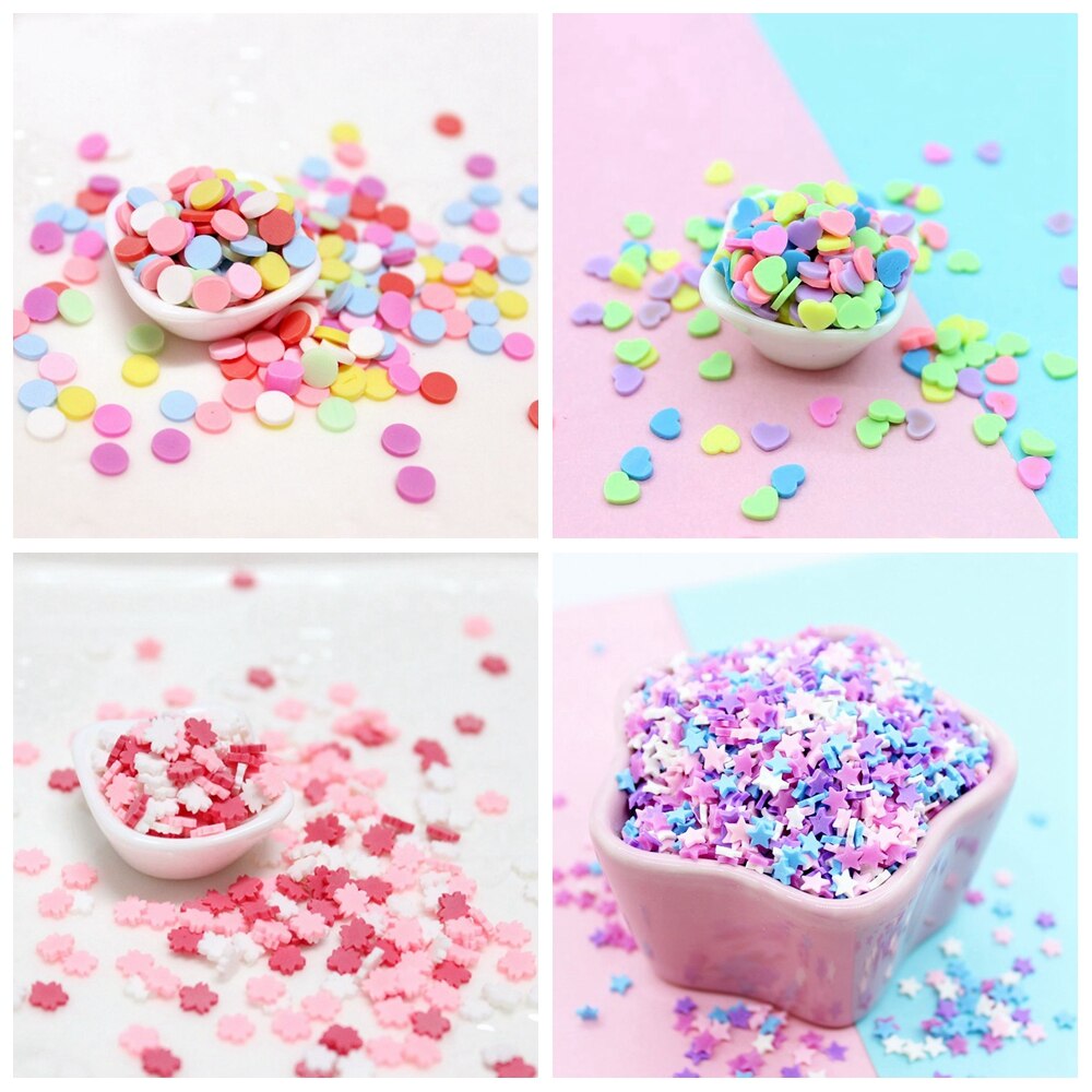 100G miniaturowa glina polimerowa cukierki cukier udawaj jedzenie narzędzie robić dekoracji ciast akcesoria okrągły/śnieg/Sakura kształt 5*1MM