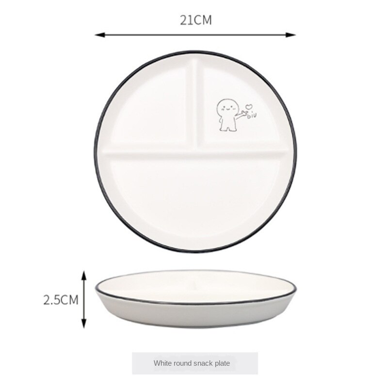 Disques en céramique pour enfants, repas divisé, assiette pour étudiant, assiette de séparation, réduisant la graisse, assiette à trois compartiments, ménage