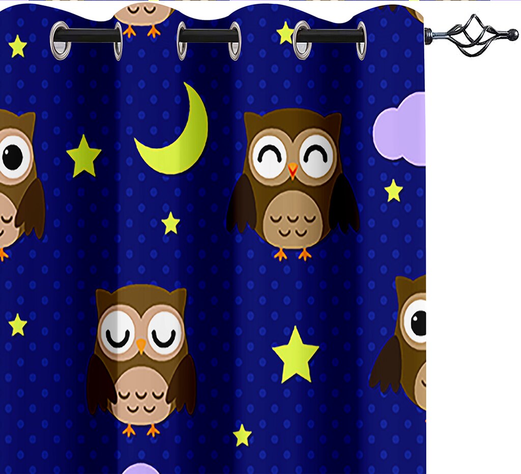 Lune ciel étoilé dessin animé hibou impression rideau salon chambre rideau décoration de la maison rideau enfants rideau