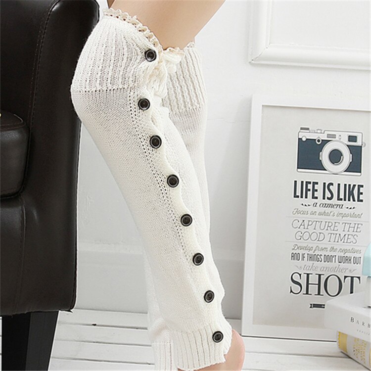 Leg Warmers Women Over The Knee Lace Single-breasted Warm Soft Kawaii Womens Knitting Trendy Comfortable Korean Style Warmer: white