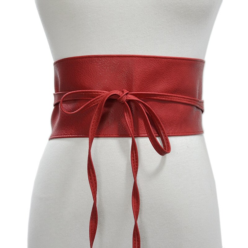 Ceinture à cravate large pour femmes, en Pu, avec nœud à la , noire, 10cm, rouge, robe, nouvelle ,: Rouge