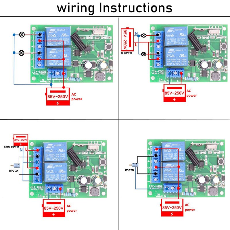 433 mhz trådløs fjernbetjeningskontakt  ac 110v 220v 2ch rf relæ og sender fjernbetjening motor/lys/husholdningsapparat