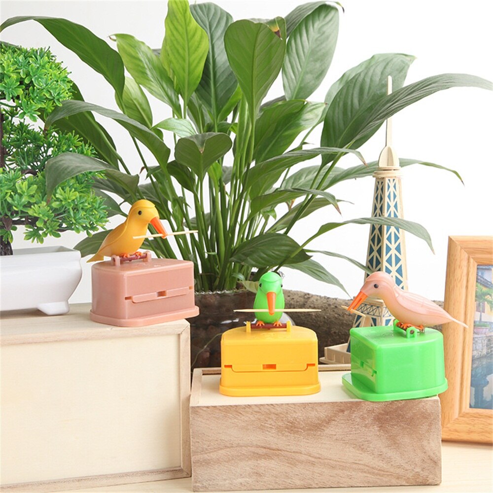 Small Bird Press Toothpick Box Automatic Toothpick Dispenser Toothpick Storage Container Desk Decoration Kitchen Gadget