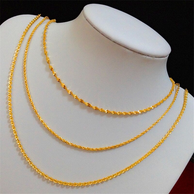 24K Gold-Filled Necklaces For Women 1-2mm Link Chain Necklace Fit Pendant Collier Femme Choker African Gold Jewelry