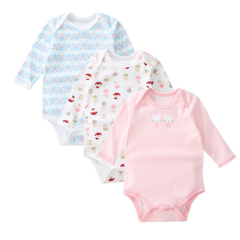 Lot de 3- bodies à manches longues pour bébé, 100%  pièces en coton avec imprimé animal, vêtements pour filles et garçons