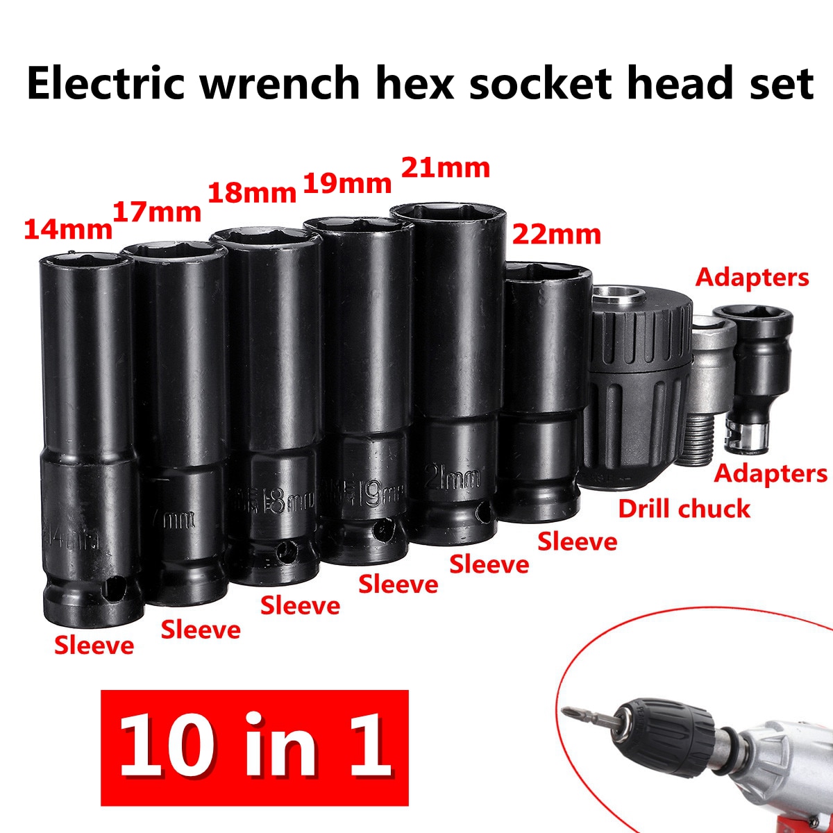 10 pcs Electric Wrench Screwdriver hex socket head Kits set for Impact Wrench Drill