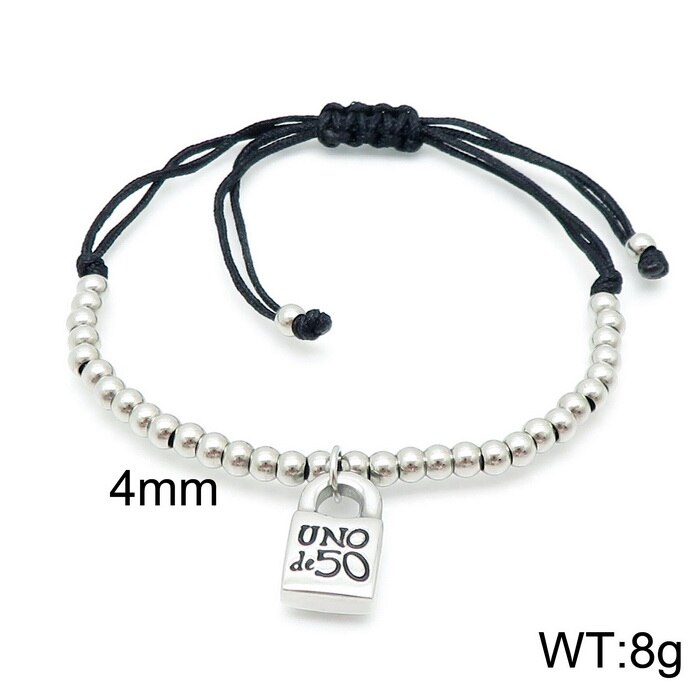 Men's and Women's Stainless Steel Round Beads UNO De 50 Stainless Steel Lock Pearl Bracelet Adjustable Hand-woven Bracelet: 1