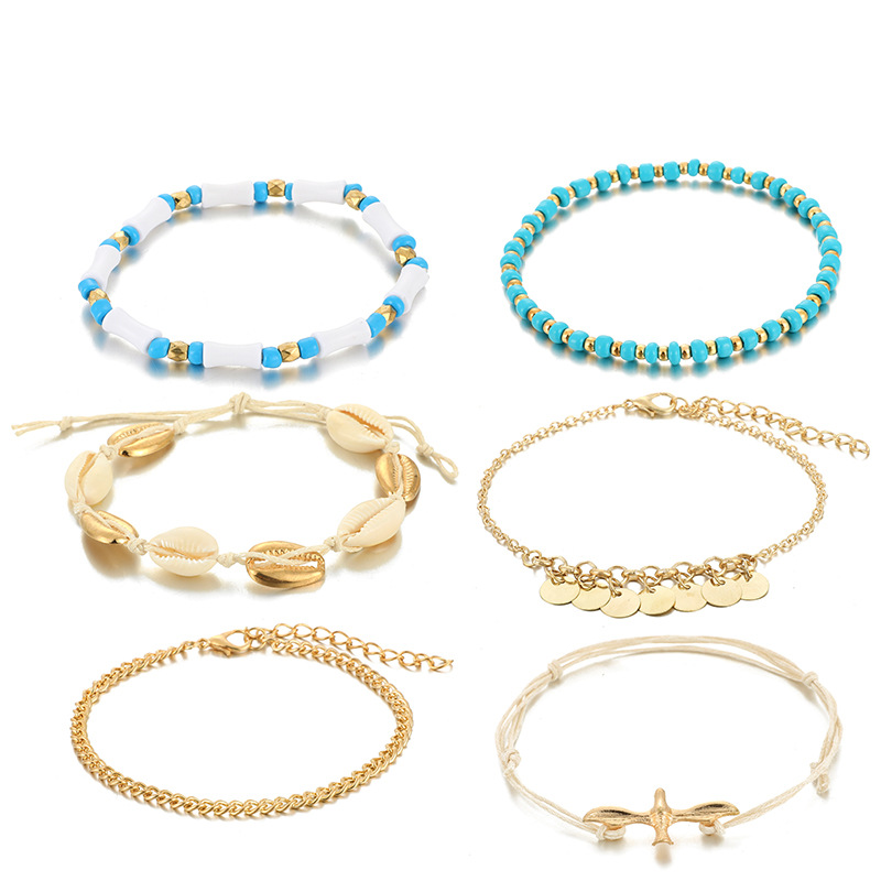GUVIVI Gold Color Chain Bracelet on Leg Beach Ankle Jewelry Bohemian Pendant Anklets Beads Anklets for Women: SM0459