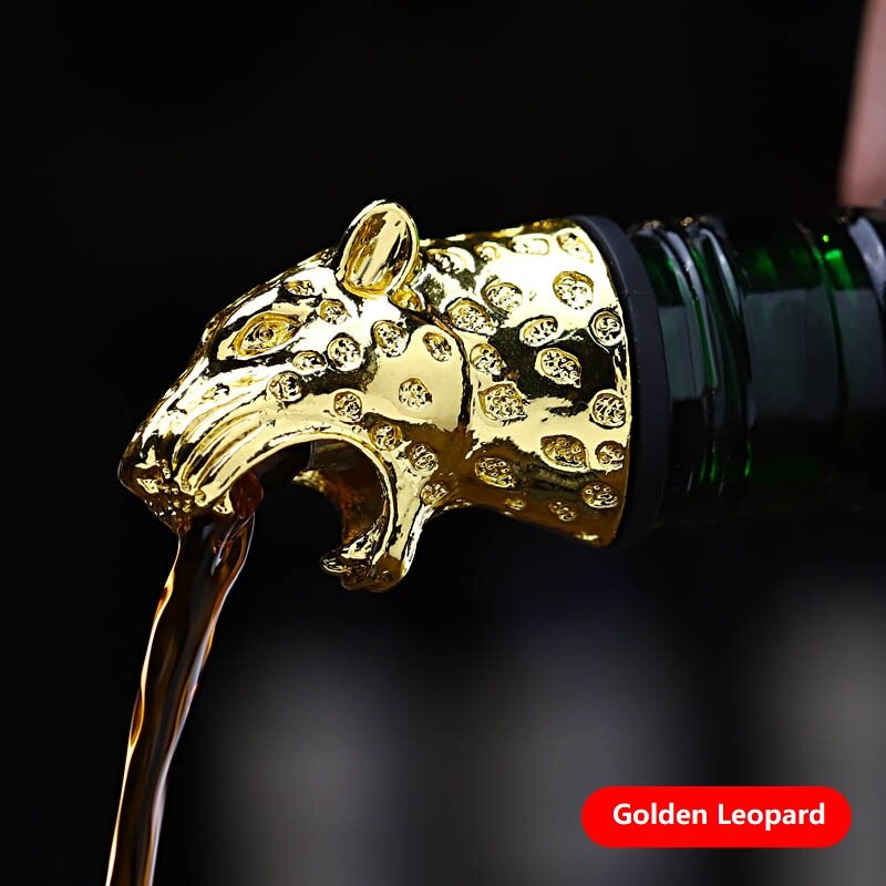 Zinc Alloy Deer Stag Head Wine Pourer Unique Wine Bottle Stoppers Wine Aerators Bar Tools Get Together: Golden leopard