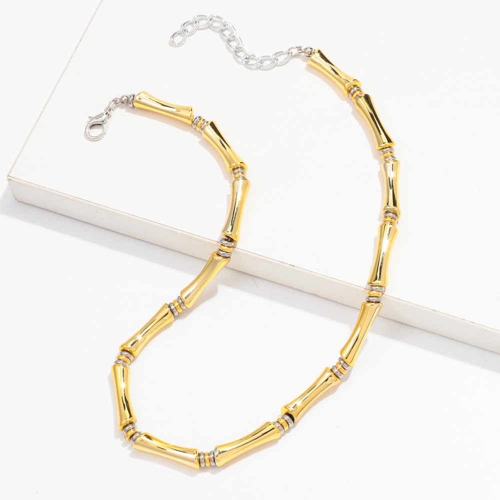 Thin Bamboo Curved Tube Choker Necklace Men Women HipHop Ball Bead Pendant Necklace Stack Trendy Party Jewelry Collar: Imitation Rhodium Plated