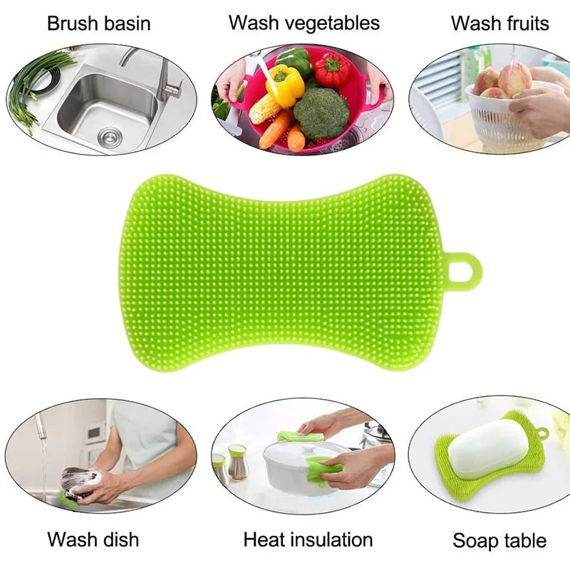 Esponja de silicona para cocina, depurador para lavar platos, esponja de limpieza para el hogar, utensilios de cocina, accesorios de cepillo para platos, 1 Uds.