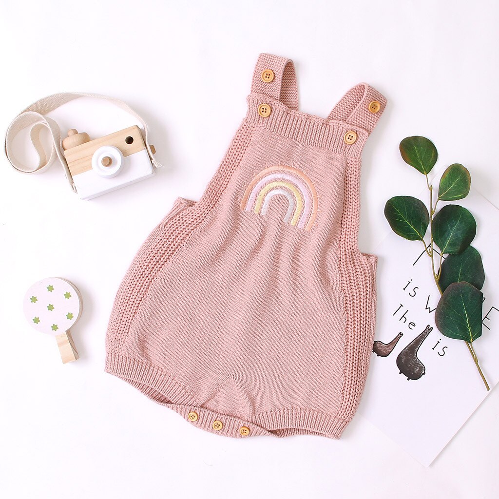 Infant Baby Girls Boys Print Jumpsuit Romper Casual Clothes Children's Sleeveless Rainbow Strap Knitted Romper kids clothes