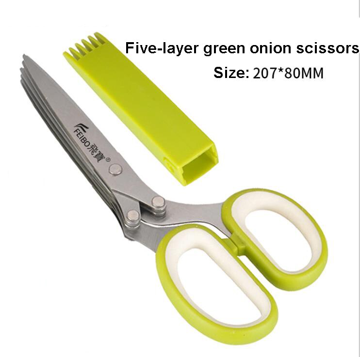 Herb Scissors with 5 Blades and Cover, Herb Scissors, Multipurpose Cutting Herb Stripper, Kitchen Shears Dishwasher Safe: 8inch Green