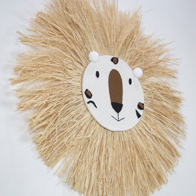 Kids Room Decor Animal Head Wall Decor Hand Woven Cartoon Lion Kindergarten Nursery Hanging Decorations Cotton Thread Weaving