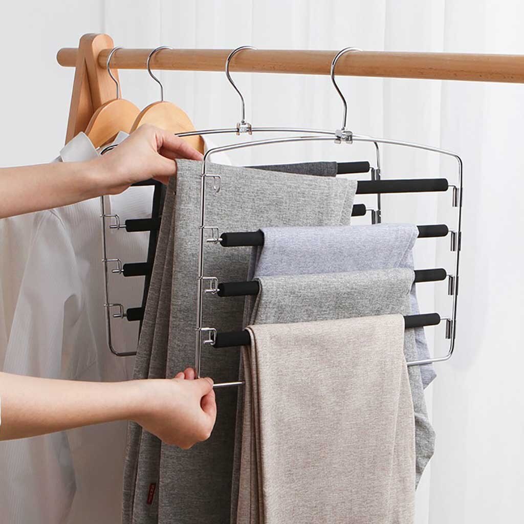 Multi Functional Pants Hangers Holders Trousers Hanger Storage Rack Clothes Hanger Space Saver Wardrobe Closet Organizer #T2G
